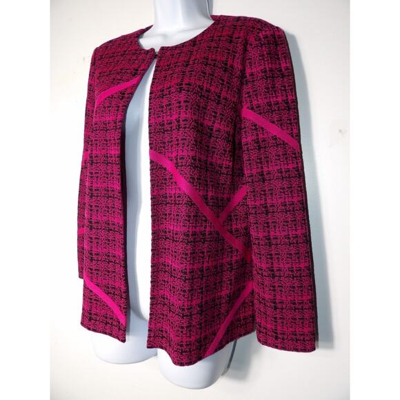 Ming Wang Petite Medium PM Cardigan Pink Black Textured Open Front Artsy - Picture 5 of 12